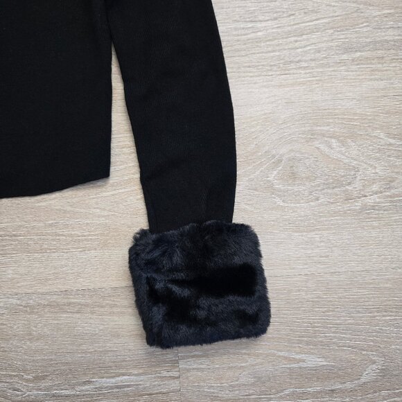 House of CB Blanche Black Faux Fur Trim Cropped Cardigan Medium New With Tags - Picture 13 of 17